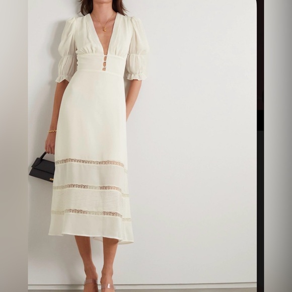 Reformation Dresses & Skirts - Reformation Ivory Midi Dress with Sheer Puff Sleeves